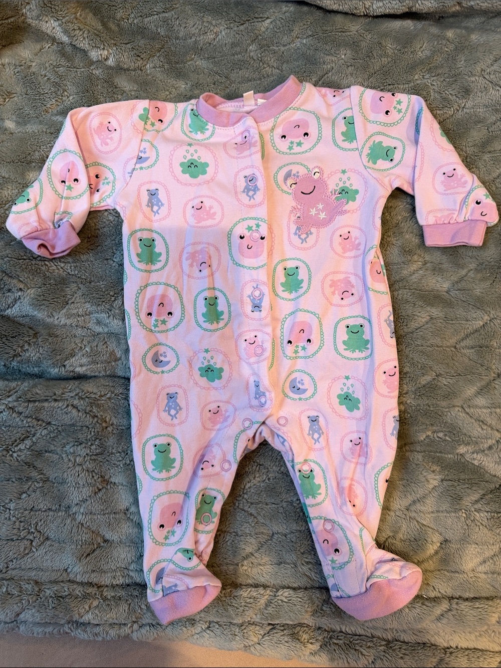 Pink Frog Print Footie Pajamas with Snaps - Unbranded